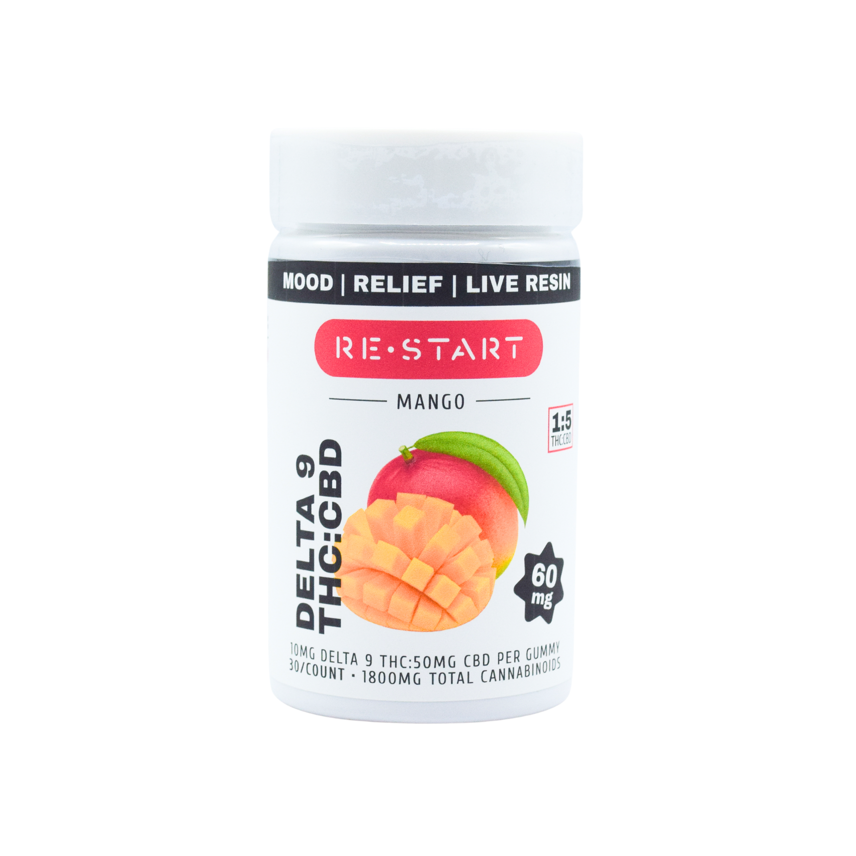 Delta 9 THC CBD 60MG Live Resin Gummies Mango (1:5) / 30-count